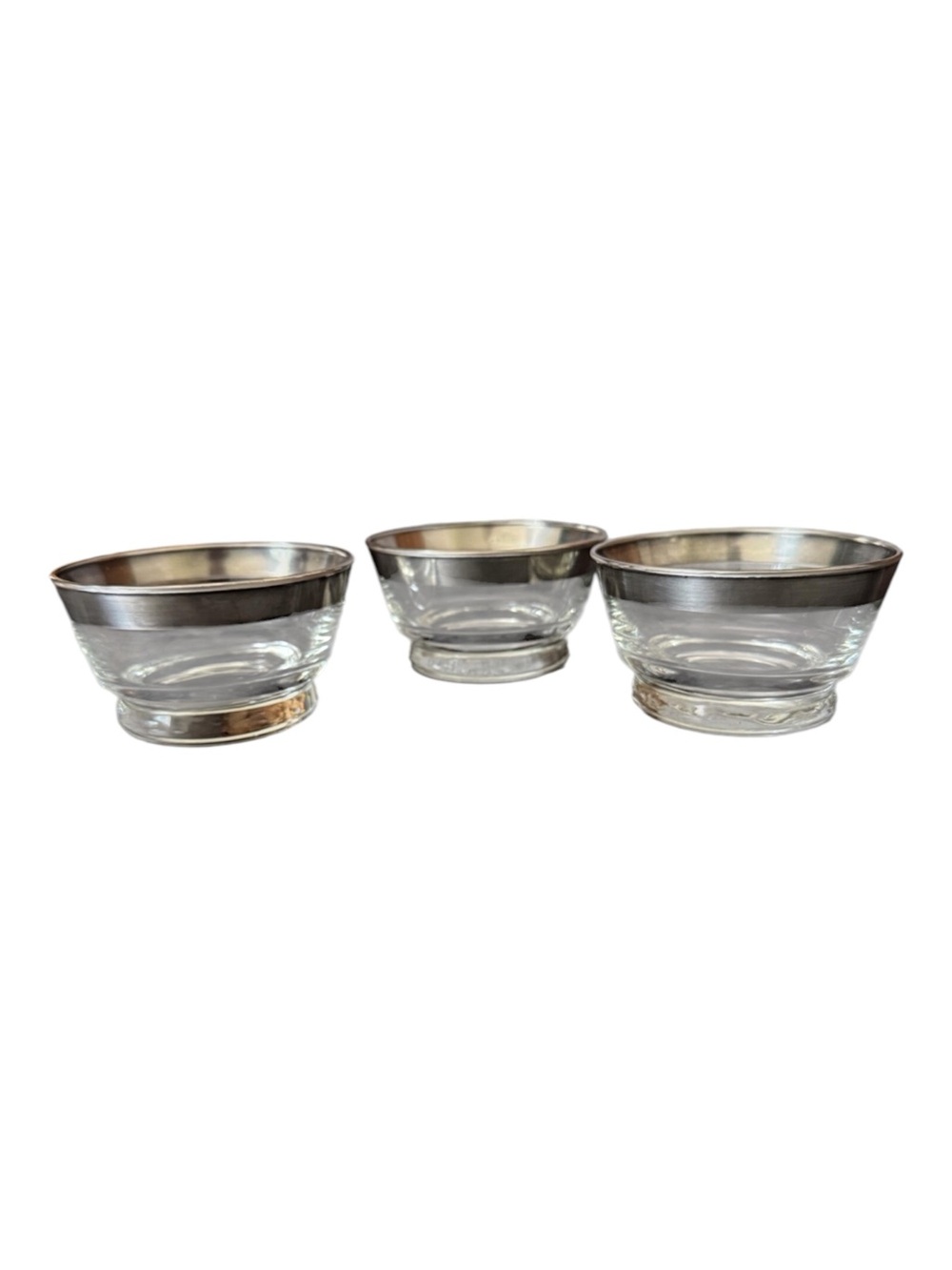 Set of 3 Silver Band Sherbet Bowls MCM